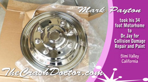 rechromed wheels from 34 foot fleetwood motorhom collision repair and paint video from www.thecrashdoctor.com