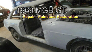 MGB GT Primed before photo from www.thecrashdoctor.com