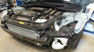 2011 mini cooper collision front end damage repair from www.thecrashdoctor.com
