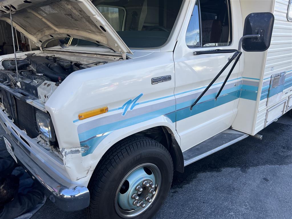 91 ford rv motorhome front fender repair paint before