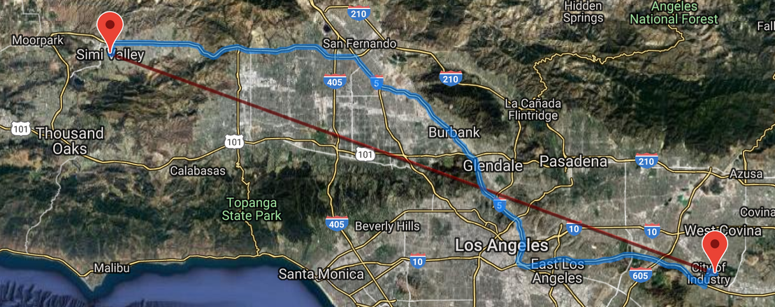 Map La Peunte to Simi Valley Auto Body Unlimited